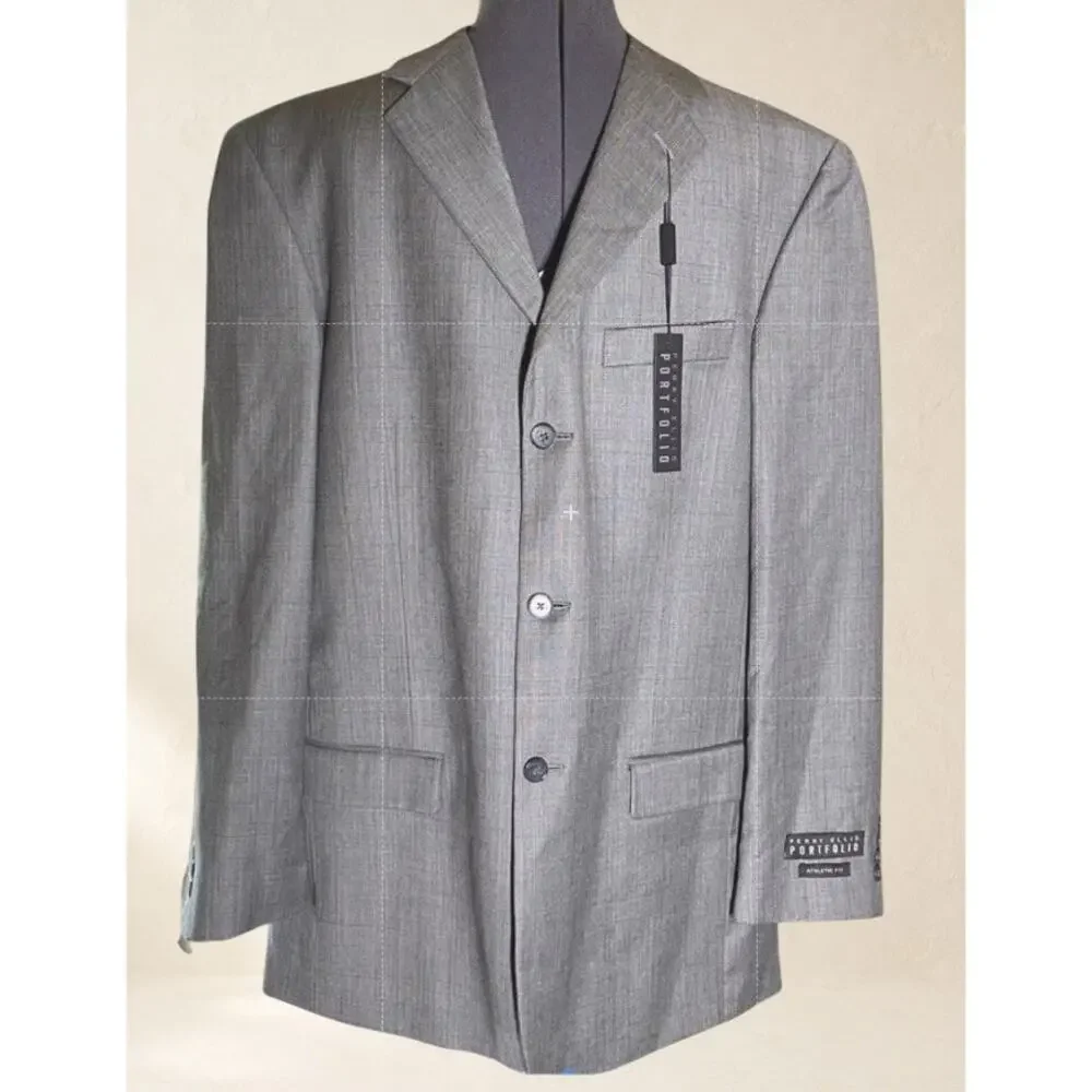 Perry Ellis Portfolio Mens 44L Gray 100% Wool Blazer Sport Coat NWT Wedding
